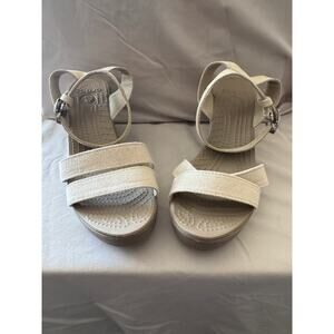 Crocs Women’s Beige Canvas Strap Wedge Sandals Size 7 – Excellent Condition